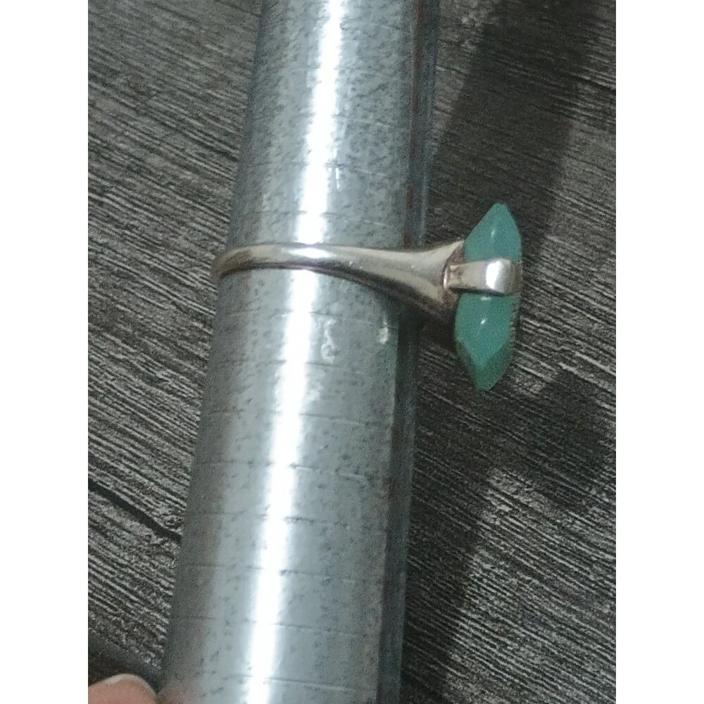 Aqua Blue Tone Glass Sterling Silver Plated Ring Size 9